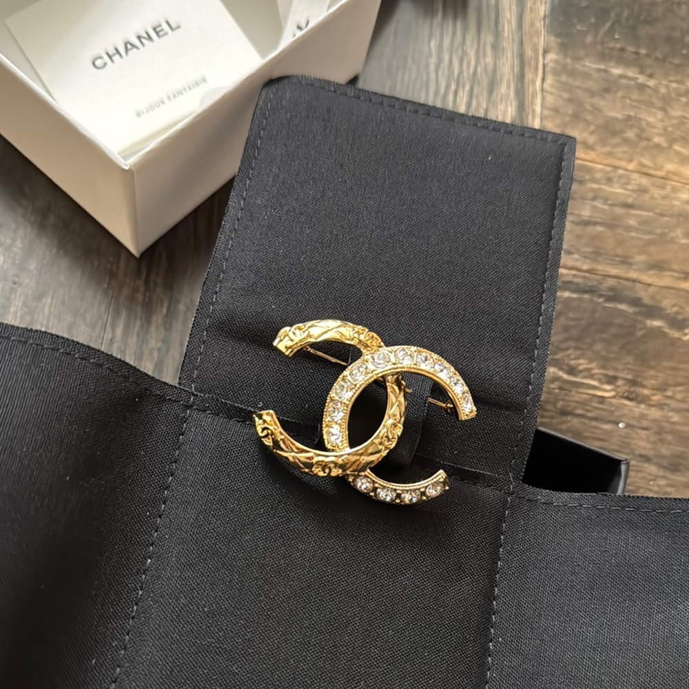 Brand New Authentic Chanel Gold with Crystals Brooch